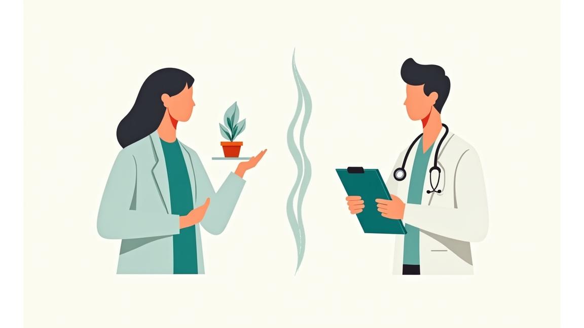 Illustration of a clear boundary line, separating a coach with a clipboard from a doctor with a stethoscope, emphasizing distinct roles.